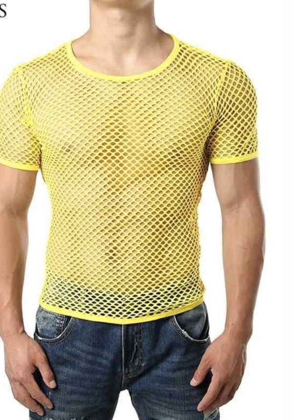 Fishnet Top (Short Sleeve) Yellow-ONE SIZE FITS MOST
